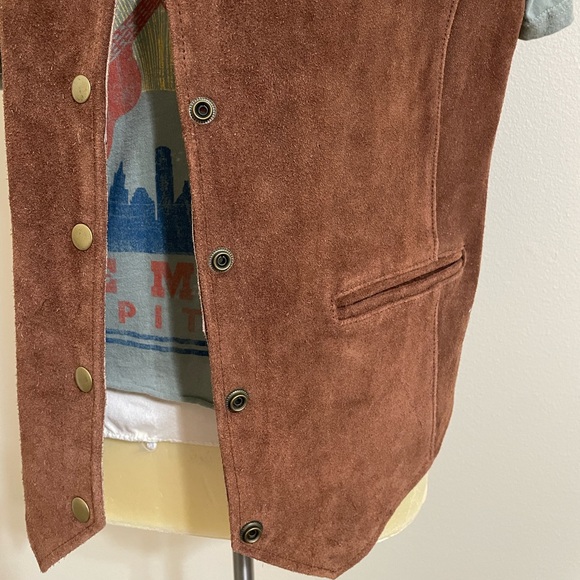 Rare New FREE PEOPLE Understated Brown Leather Western Snap Front Vest Medium - Picture 5 of 14